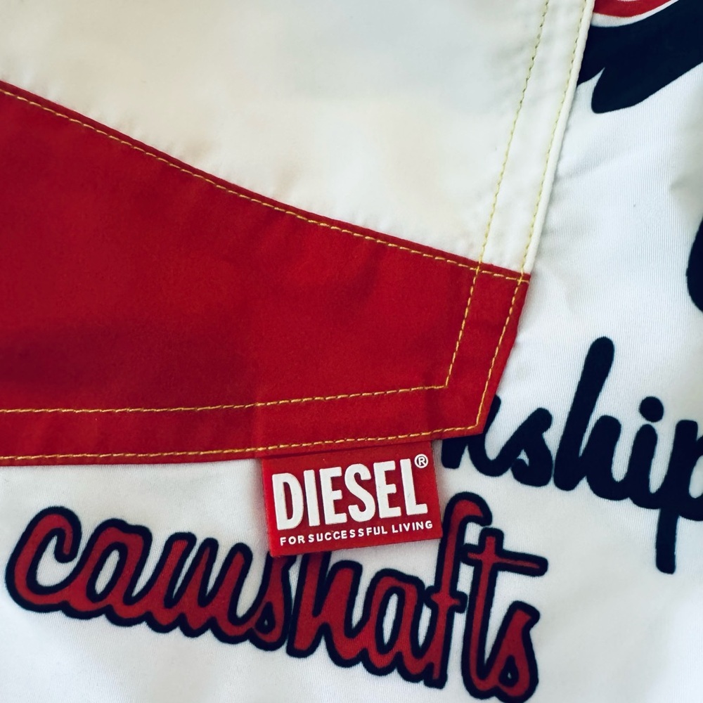 Diesel White and Red Swim Trunks - Picture 5 of 10